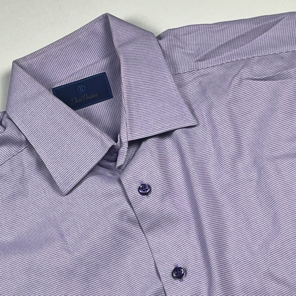 David Donahue Mens Purple Micro Check Cotton Dress Shirt 17 34/35 Spread Collar
